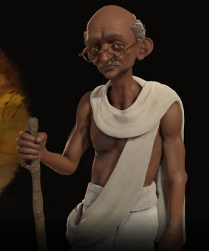 Mohandas Karamchand Gandhi im 3D-Diplomatiebildschirm